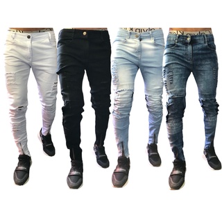 Calça Jeans Masculina Rasgada Destroyed Com Zíper Na Perna (2)