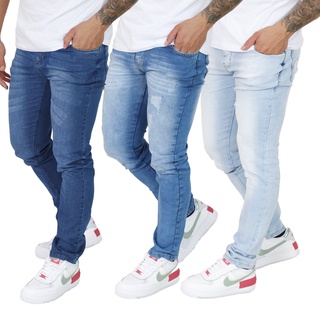 Kit 3 Calça Jeans Masculina Skinny Com Elastano Slim