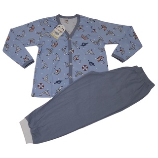 Pijama Infantil Menino com Botão e calça - Manga Longa - Tamanho 4 ao 8