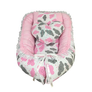Ninho para bebê redutor para berço chuva de benção nuvenzinha rosa algodão com zíper para retirar a borda e colchão individual