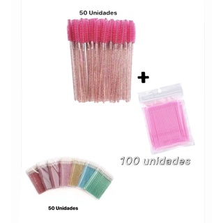 50 Escovinhas Com Glitter + 100 Microbrush Cotonete + Aplicador de gloss