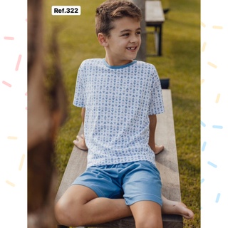 Conjunto Pijama Camisa Masculina e Bermuda Verão Juvenil Poliéster Estampado