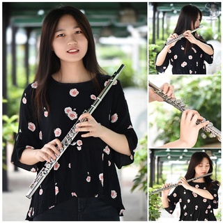 Flauta 16 Furos Buraco Fechado C Chave Flautas Cupronickel Instrumento Woodwind Com Cle (2)