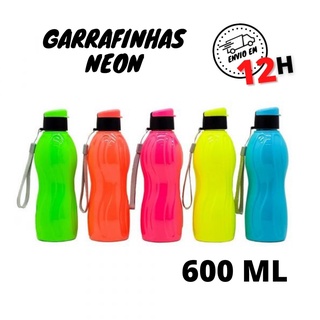 Garrafa Garrafinha Neon Academia Fitness Corrida Squeeze 600 ML Plastico Com Alça