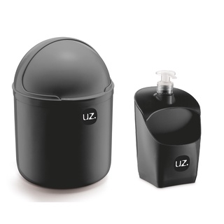 Kit Porta detergente e Lixeira para Pia 4 Litros Preta - UZ (2)