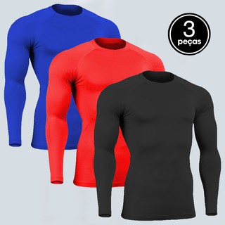 Kit 3 Camisa Segunda Pele Térmica Masculina Blusa Proteção UV Manga Longa