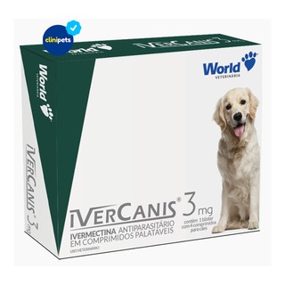Ivercanis 3 mg Antipulgas e Carrapatos Sarna Vermífugo Ivermectina Antiparasitário Cães 1 Unidade com 4 Comprimidos World