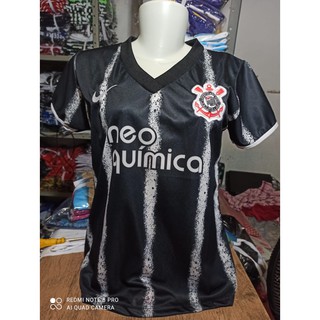 Blusa Camisa Time de Futebol do Corinthians Baby Look Preta Lançamento 2021