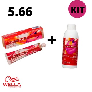 Kit Wella Color Touch Tonalizante 5.66 Castanho Claro Violeta Intenso + Emulsão Ox 4% 13 Volumes
