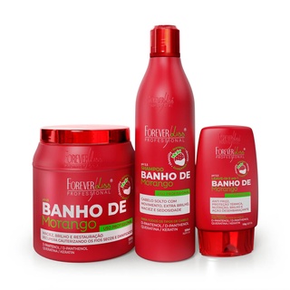 Kit Banho de Verniz Morango Profissional Brilho Extremo Forever Liss grande + brinde