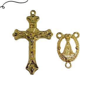 5 Crucifixos + 5 Entremeios Nossa Senhora Aparecida Dourado Para Terço Alta Qualidade