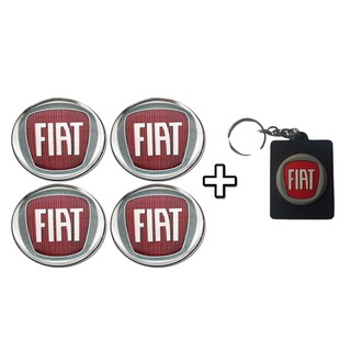 Kit Emblema Adesivo Para Calota ou Roda Resinado 4 peças 55mm + Chaveiro Com logo Fiat Palio Uno