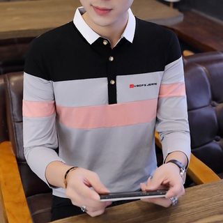 Camiseta Polo Masculina Manga Longa 95% Algodão Estilo Coreano