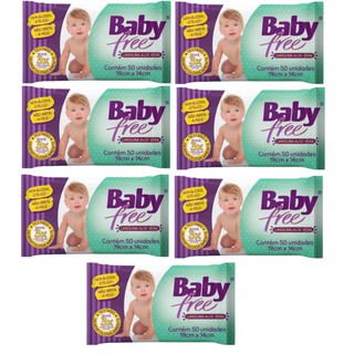 Kit com 7 Lenços Umedecidos Baby Free Toalha Umedecida Qualybless 7 Pacotes com 50 unidades (Total: 350 lenços)