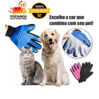 Luva para Pets Nano Magnético Tira Pelos e faz massagem - Rosa ou Azul - Cães Gatos True Touch banho direita (1)