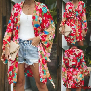 ♪❃-Women Vintage Loose Blouse Boho Floral Coat Kimono Cardigan Tops Casual Shawl Nightwear Summer Clothing