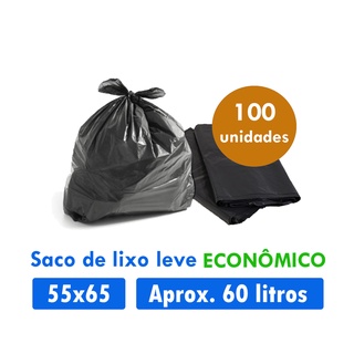 Saco de Lixo - aprox. 60 Litros - Leve Econômico - 100 unidades - 55x65cm (para casa, banheiro, condomínio, clube, hotel, restaurante, comércio) (1)