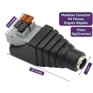 Conector P4 Com Bornes Engate Rapido P4 Macho P4 Femea Plug 5,5x2,1mm P4 Masculino P4 Feminino Cftv Camera Fita Led Jack (7)