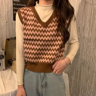 Women V-neck Knit Vest Sleeveless Loose Sweater (6)