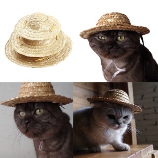 1pcs Pet Sun Hat Handcrafted Straw Woven Adjustable Pets Dog Puppy Caps Classic Solid Farmer Hat Pet Accessories