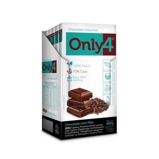 Only4 Nibs Chocolate Vegano com 70% cacau Sem Lactose 80g Display com 6 Unidades