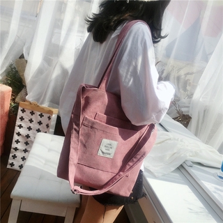 Women Canvas Shoulder Bag Ladies Casual Corduroy Tote Soft Crossbody Bags Striped Cloth Female Handbag Shopping Bags