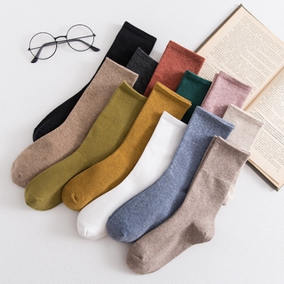 Solid color socks Ⅰ Middle tube Knitted Japanese Korea Loose Long Socks Women Pile Ins Soft Fashion girls Spring and Autumn