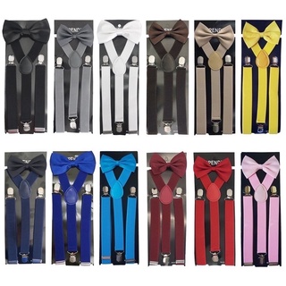 kit suspensório ajustável adulto masculino e feminino preto com gravata borboleta