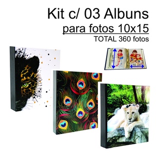 kit c/ 03 albuns - total 360 fotos 10x15