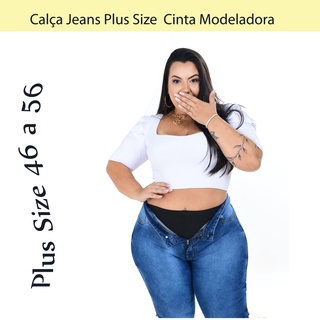 Calça Jeans Pluas Size Com cinta Modeladora E Levanta Bumbum Tam 46 Ao 56