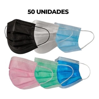 Kit 50 Máscara Cirúrgica Descartável Tripla Camada De Proteção Diversas Cores