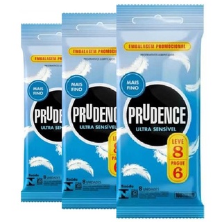 Preservativo Masculino Lubrificado Ultra Sensível Prudence Pacote Leve 8 Pague 6 Unidades 3 pacotes