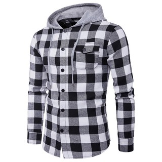Sytt Camisa / Blusa Masculina Casual Xadrez Com Capuz E Mangas Compridas Para Outono (5)