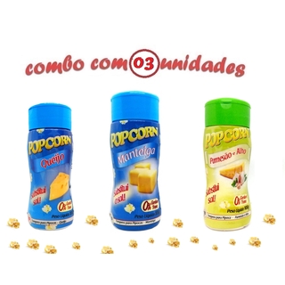Combo Popcorn - 03 Sabores - Manteiga, Queijo e Parmesão e Alho