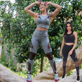 Conjunto Fitness Cropped + Calça Legging Feminino de Academia Promoção
