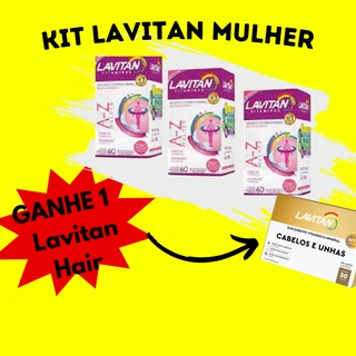 Kit c/ 3 Lavitan Mulher c/ 60 Comprimidos cada. Grátis 1 Lavitan Hair c/ 60 Cápsulas.