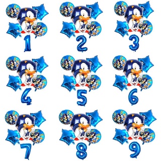 Conjunto 7 Peças Balões De Festa De Aniversário Desenho Sonic the Hedgehog
