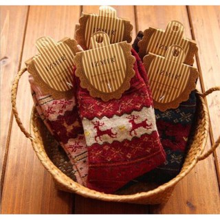 Meias De Inverno Femininas Natal Lã Quente Floco De Neve Fofo Veado Confortável (4)
