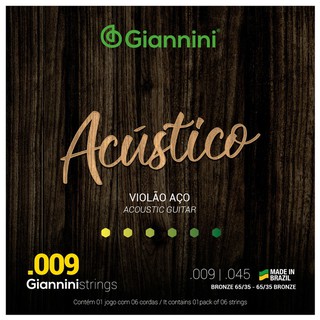 Encordoamento cordas Violão aço 09 marca Giannini linha Acústico Bronze 65/35 corda 3º sol (G) desencapada GESWAL