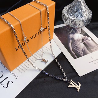 LV Necklace Fashion Letter Double Layer Necklace Titanium Steel Women's Jewelry Detachable