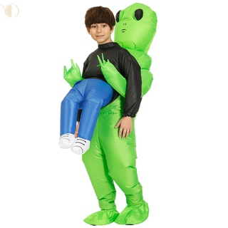 Green Alien Carrying Human Costume Inflatable Funny Blow Up Suit Cosplay for Party