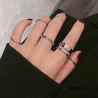 7 unidades / conjunto de anéis de corrente de ouro modelo mais recente estilo retro coreano anel (2)