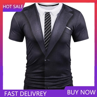 /TY/ Men Short Sleeve Tee Shirt Creative Fake Two-piece Formal Wear Print T-shirt