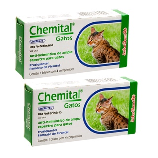 Kit c/02 Vermífugo Chemital Gatos 4 Comprimidos - Chemitec (1)