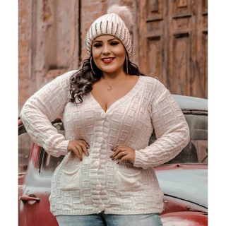 Cardigan feminino tamanho grande, casaco, blusa manga longa tamanho plus size tricô tricot linha moda outono inverno