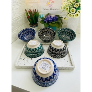 Bowl de Cerâmica LYOR Colorido 12,5 x 7,0cm 350ml Geométrico Cor Azul, Preto ou Verde, Tigela de ceramica (2)