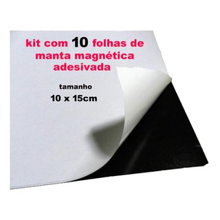 kit 10 folhas de manta magnética adesivada - tamanho 10x15 - para ímã e calendário de geladeira - lembrança de aniversário