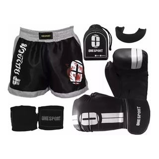 Kit Boxe Muay Thai Masculino e Feminimo Short + bandagem 2,5mts + Bucal + Luva Boxe