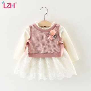 LZH vestido de menina bebê jaqueta de malha 2pcs conjunto princesa recém-nascida de algodão (1)