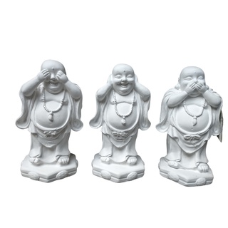 Estatueta Decorativa Trio De Buda Sabedoria Cego Mudo Surdo Enfeite Casa De Gesso
